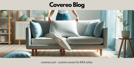 Woman changing pillow cover for IKEA cover