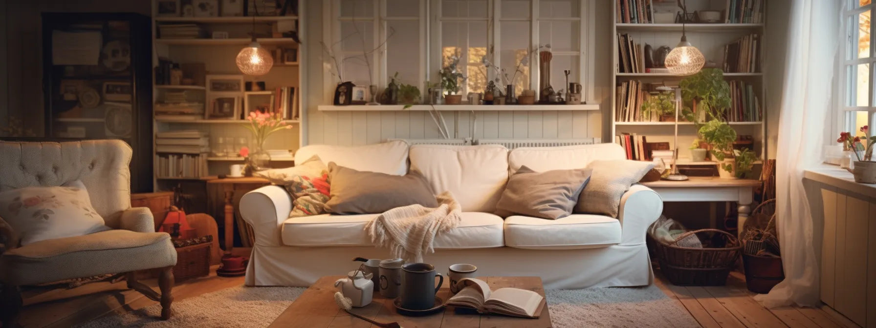 Living room with white IKEA sofa in cover made by covereo