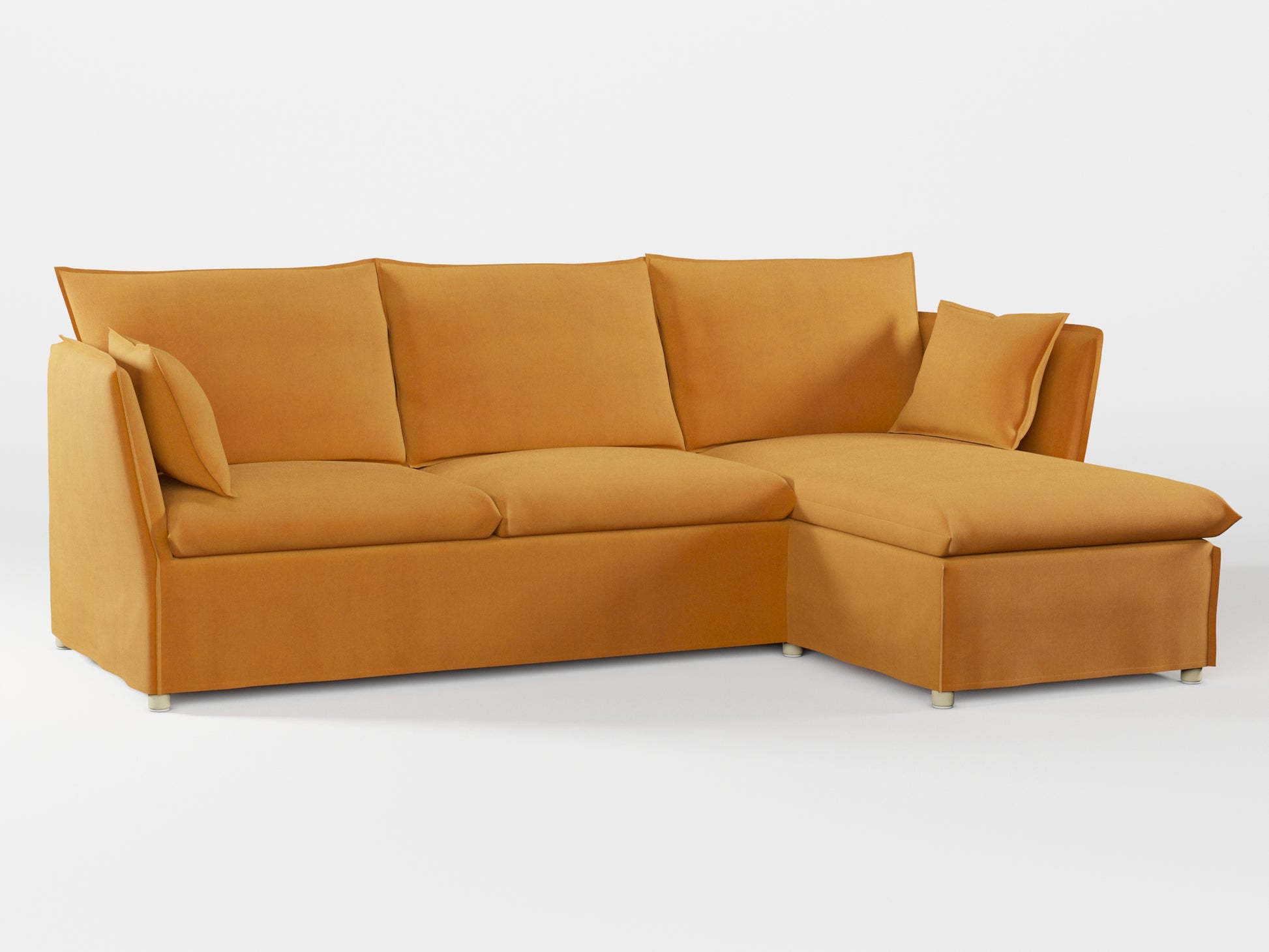 Ikea BACKSÄLEN 3-seat sofa with chaise longue cover made by Covereo in upholstery named OMON Classic Mustard