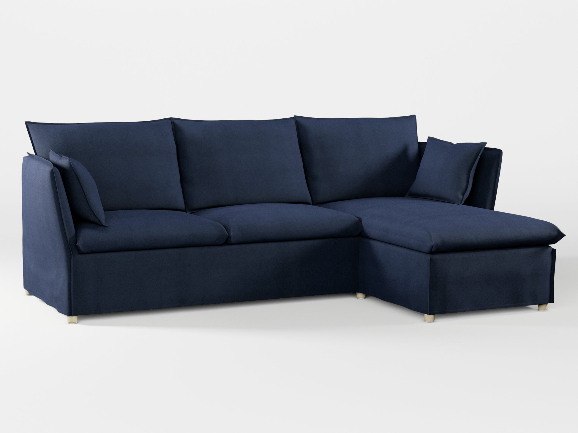 Ikea BACKSÄLEN 3-seat sofa with chaise longue cover made by Covereo in upholstery named OMON Elegant Marine