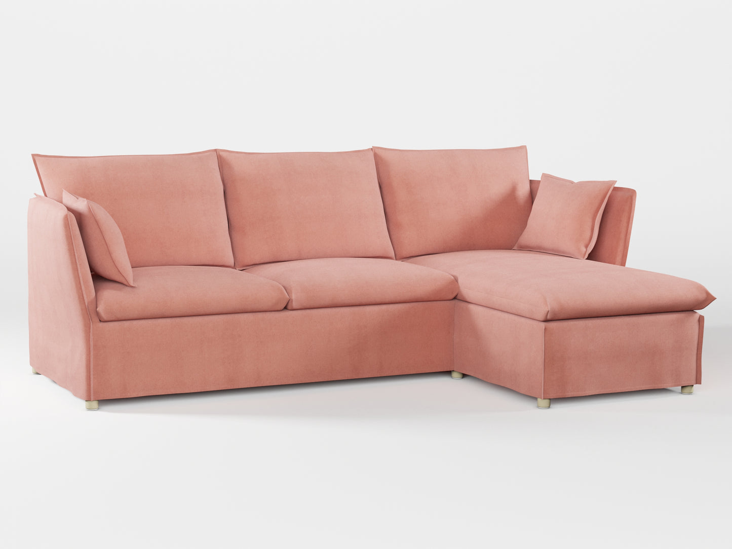 Ikea BACKSÄLEN 3-seat sofa with chaise longue cover made by Covereo in upholstery named OMON Powder Rose