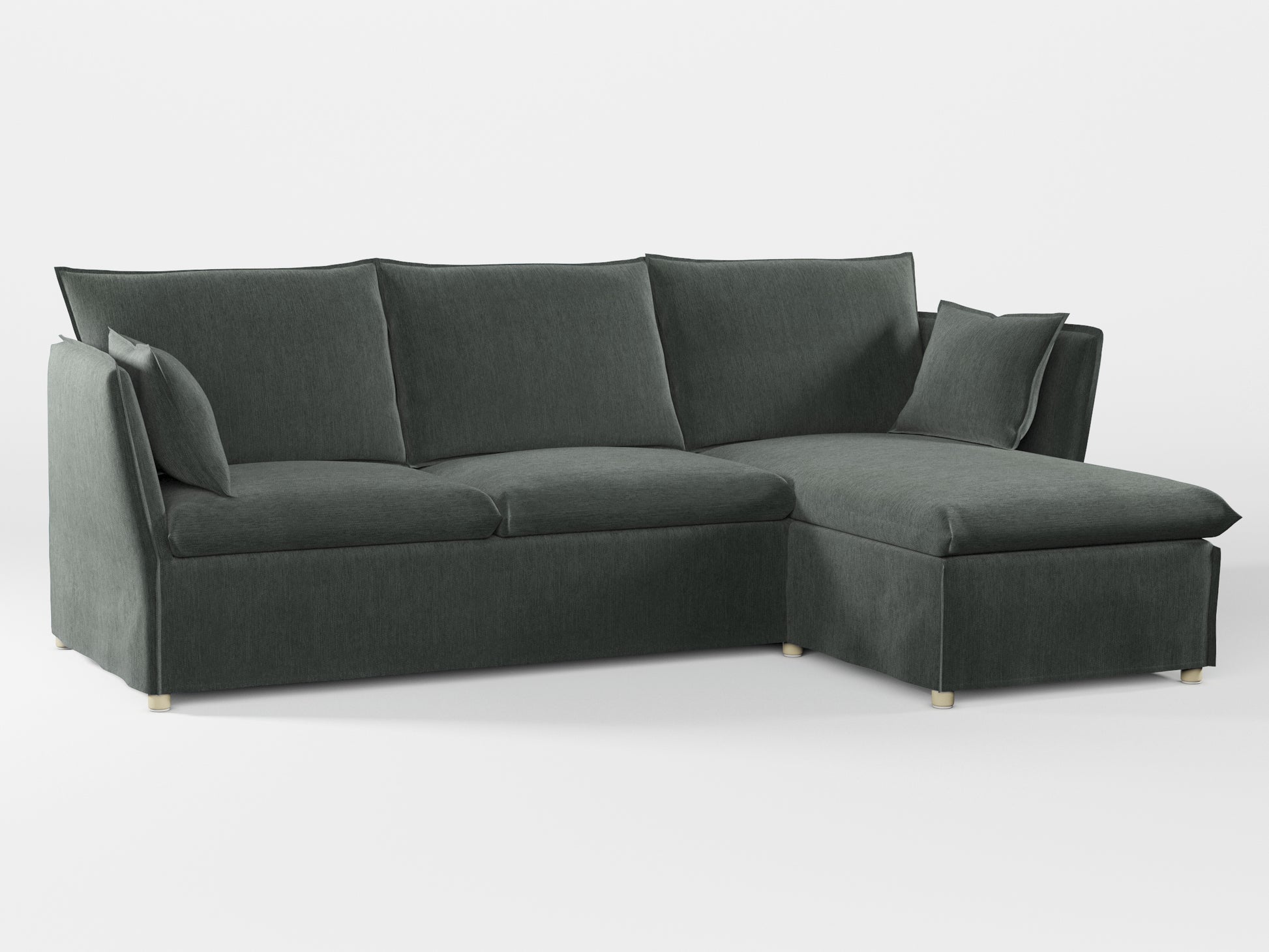 Ikea BACKSÄLEN 3-seat sofa with chaise longue cover made by Covereo in upholstery named PECADLY Evening Grey