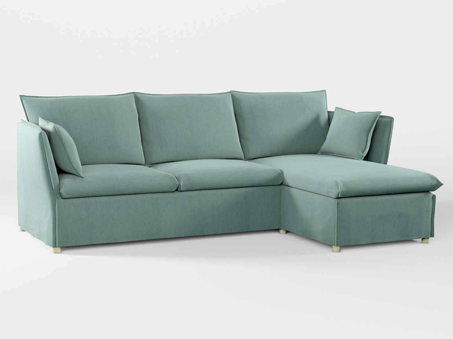 Ikea BACKSÄLEN 3-seat sofa with chaise longue cover made by Covereo in upholstery named PECADLY Misty Blue