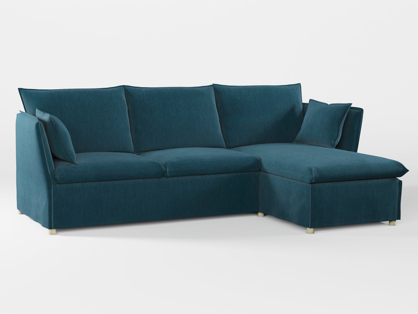 Ikea BACKSÄLEN 3-seat sofa with chaise longue cover made by Covereo in upholstery named PECADLY Ocean Blue