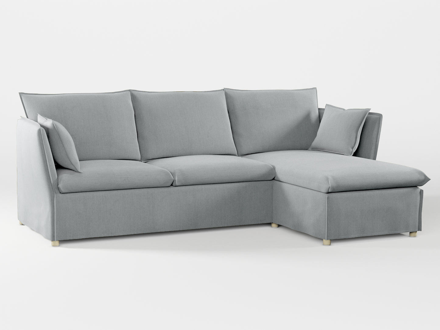 Ikea BACKSÄLEN 3-seat sofa with chaise longue cover made by Covereo in upholstery named PECADLY Pebble Grey