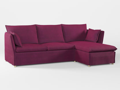 Ikea BACKSÄLEN 3-seat sofa with chaise longue cover made by Covereo in upholstery named TUNSO Violet Pansy