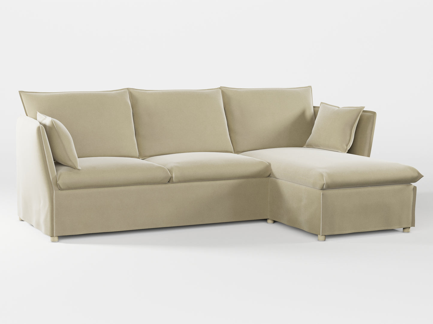 Ikea BACKSÄLEN 3-seat sofa with chaise longue cover made by Covereo in upholstery named VELVET Ashen Beige