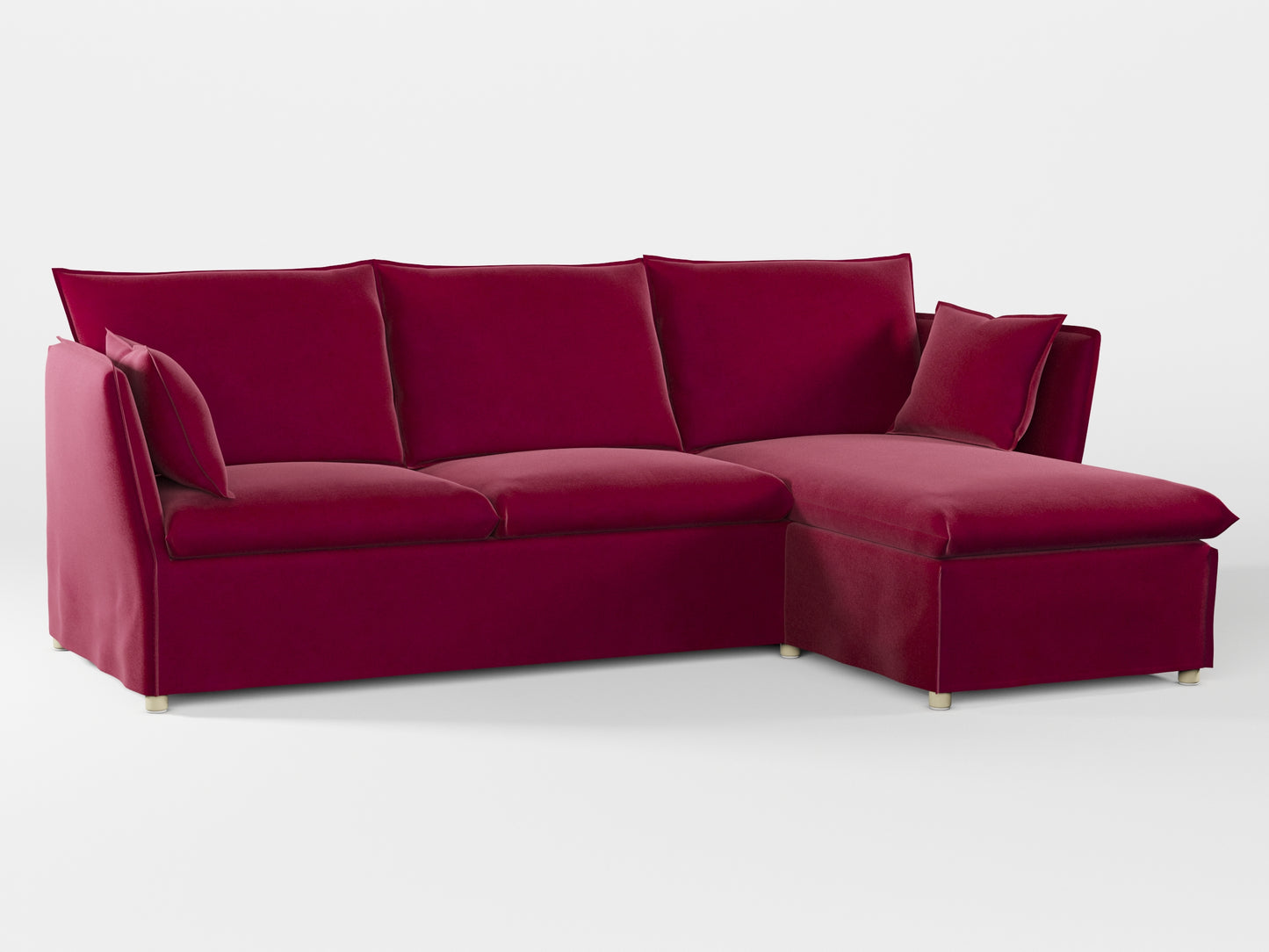 Ikea BACKSÄLEN 3-seat sofa with chaise longue cover made by Covereo in upholstery named VELVET Beetroot Cocktail