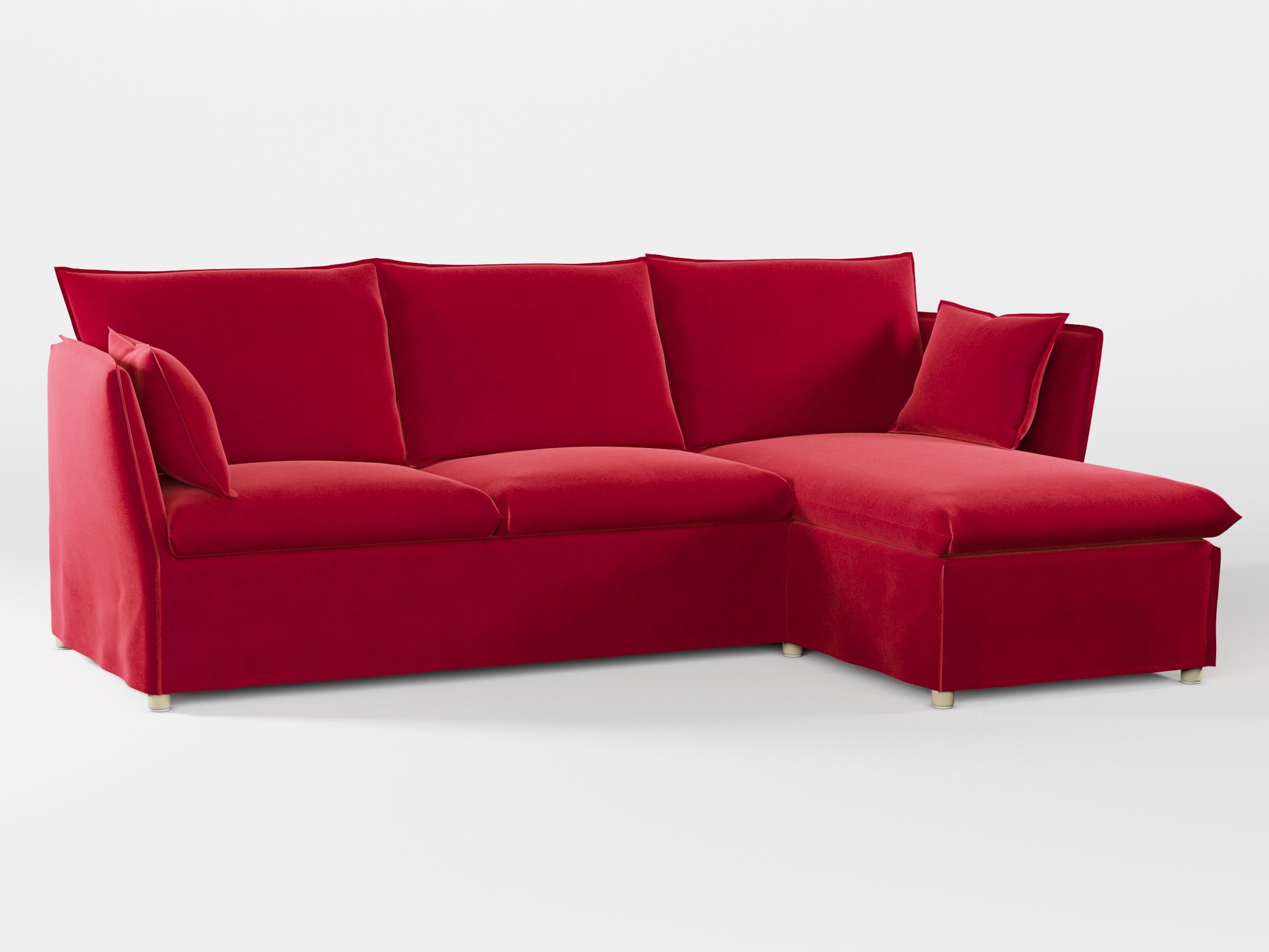 Ikea BACKSÄLEN 3-seat sofa with chaise longue cover made by Covereo in upholstery named VELVET Intense Red