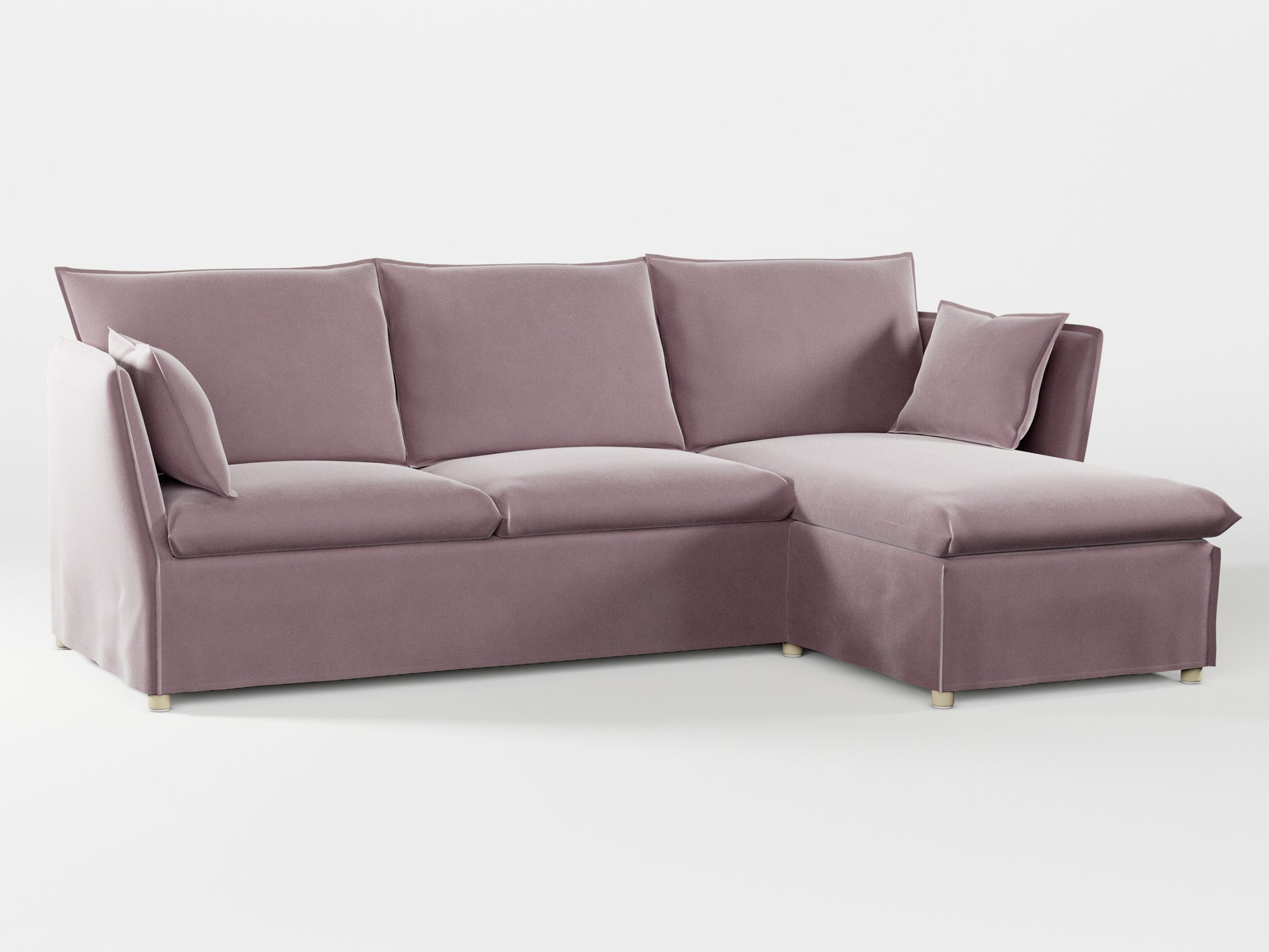 Ikea BACKSÄLEN 3-seat sofa with chaise longue cover made by Covereo in upholstery named VELVET Peaceful Lily