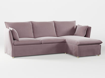 Ikea BACKSÄLEN 3-seat sofa with chaise longue cover made by Covereo in upholstery named VELVET Peaceful Lily