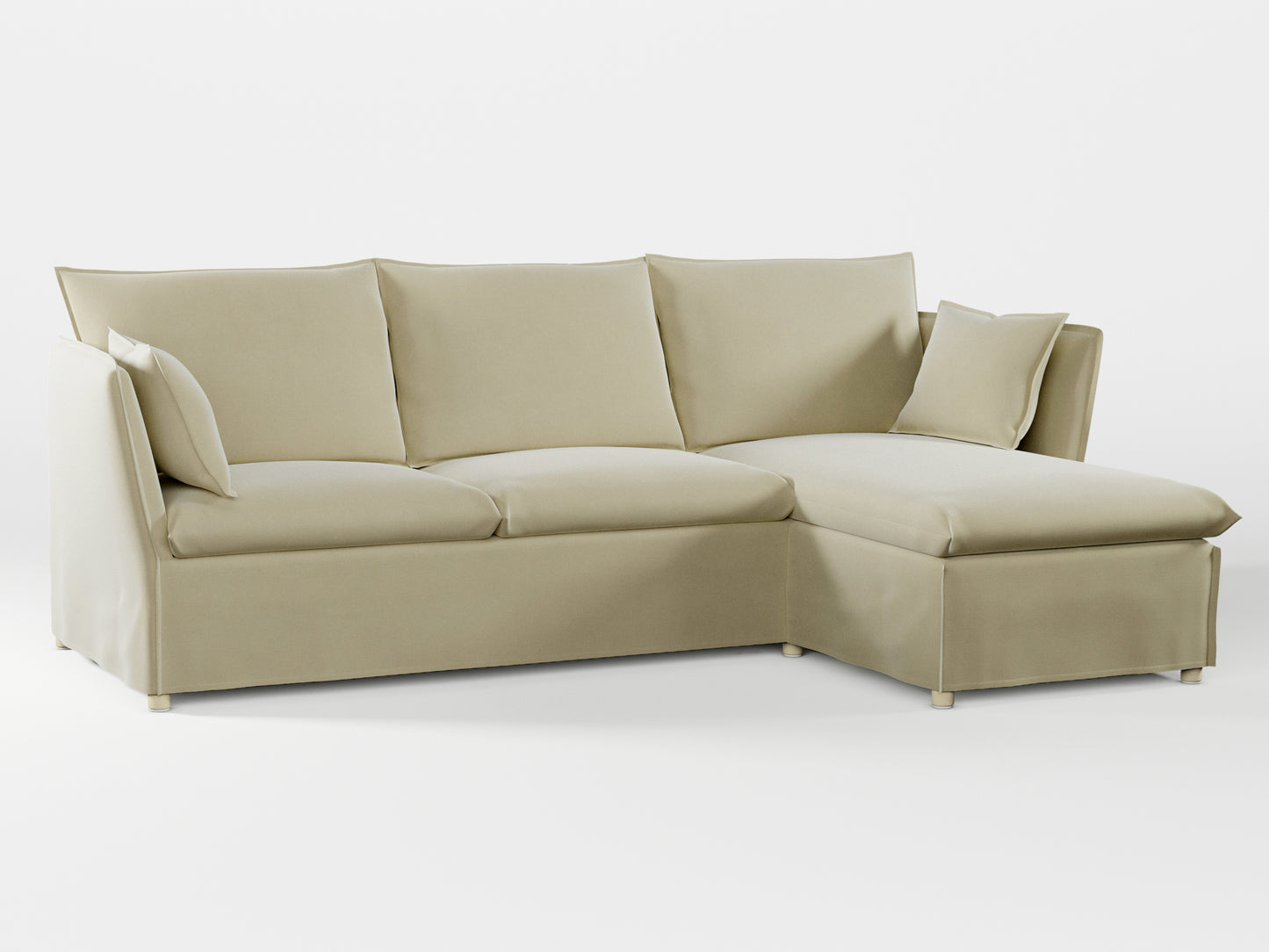 Ikea BACKSÄLEN 3-seat sofa with chaise longue cover made by Covereo in upholstery named VELVET Pearl Cream