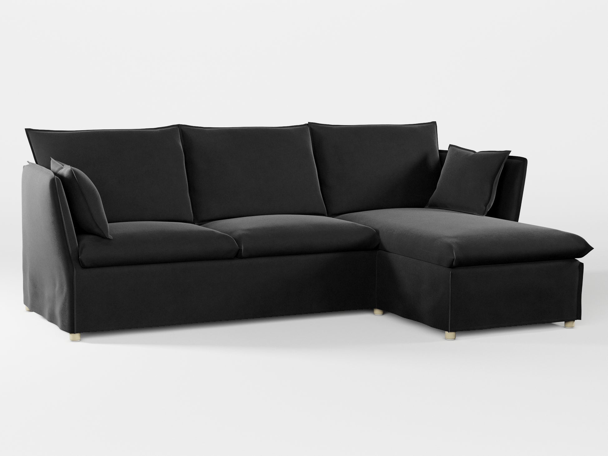 Ikea BACKSÄLEN 3-seat sofa with chaise longue cover made by Covereo in upholstery named VELVET Shiny Black