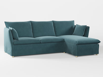 Ikea BACKSÄLEN 3-seat sofa with chaise longue cover made by Covereo in upholstery named VELVET Smoky Blue