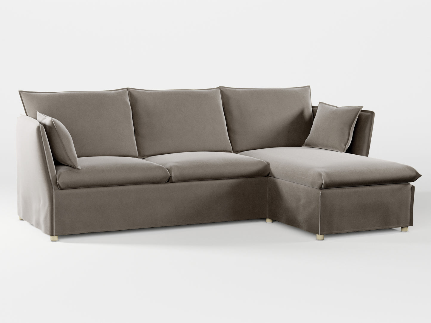 Ikea BACKSÄLEN 3-seat sofa with chaise longue cover made by Covereo in upholstery named VELVET Warm Grey