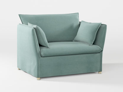 Ikea BACKSÄLEN 1,5-seat armchair cover made by Covereo in upholstery named PECADLY Misty Blue