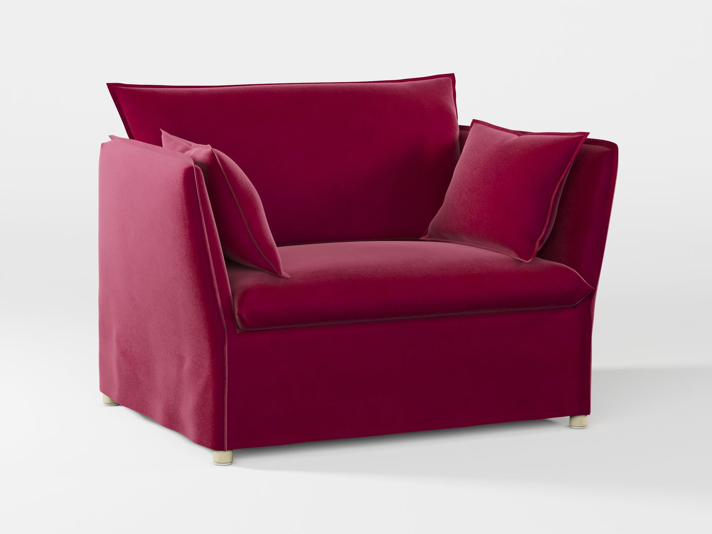 Ikea BACKSÄLEN 1,5-seat armchair cover made by Covereo in upholstery named VELVET Beetroot Cocktail