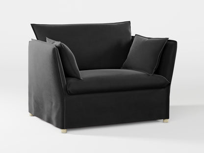 Ikea BACKSÄLEN 1,5-seat armchair cover made by Covereo in upholstery named VELVET Shiny Black