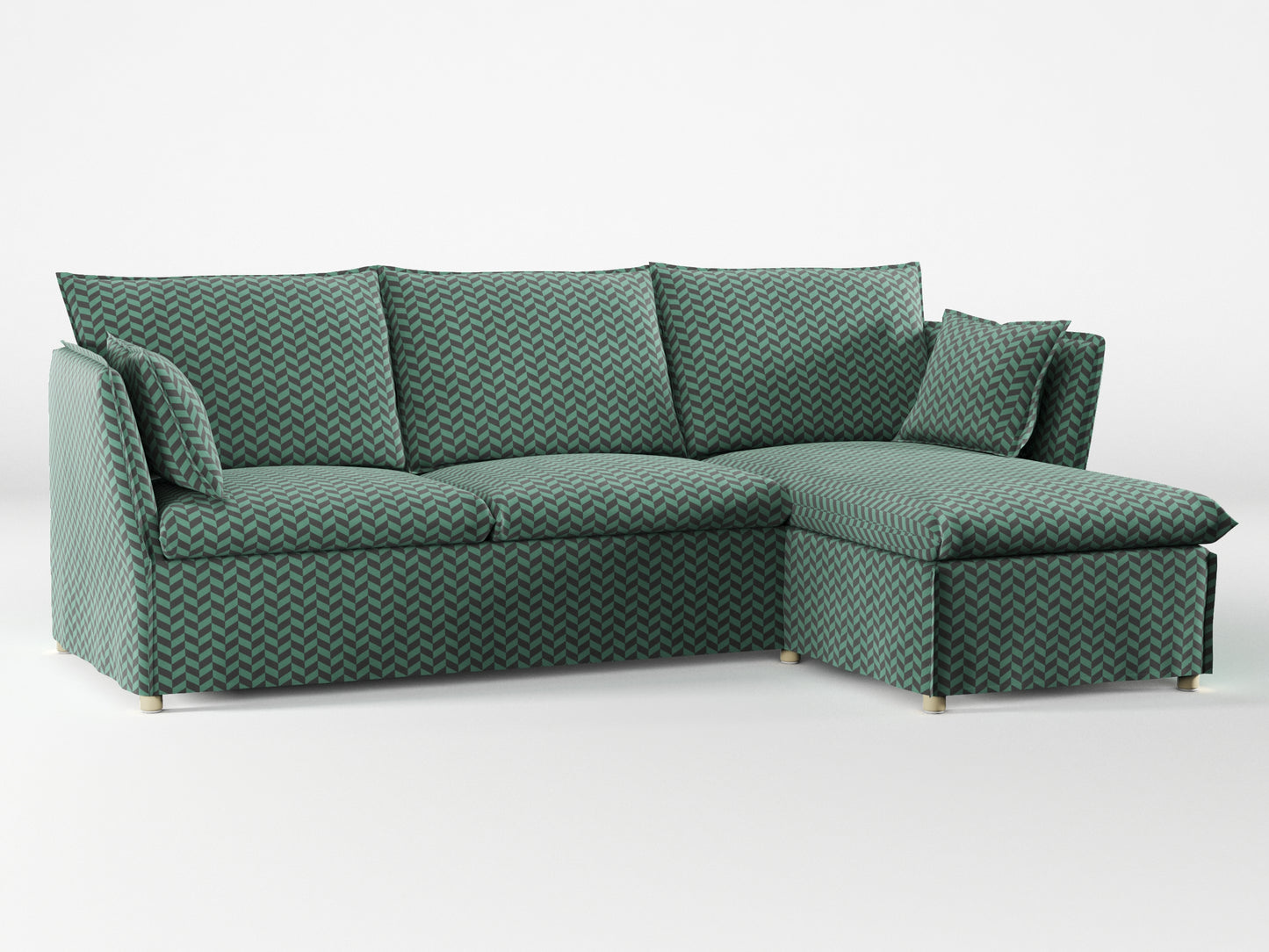 Ikea BACKSÄLEN 3-seat sofa with chaise longue cover made by Covereo in upholstery named HERRINGBONE Green