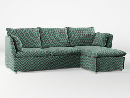 Ikea BACKSÄLEN 3-seat sofa with chaise longue cover made by Covereo in upholstery named HERRINGBONE Green