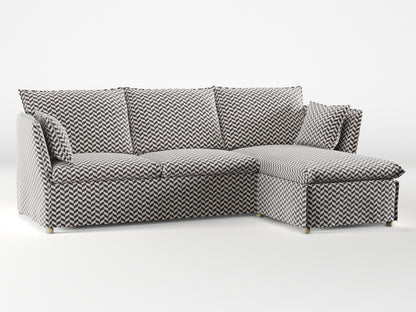 Ikea BACKSÄLEN 3-seat sofa with chaise longue cover made by Covereo in upholstery named HERRINGBONE Silver