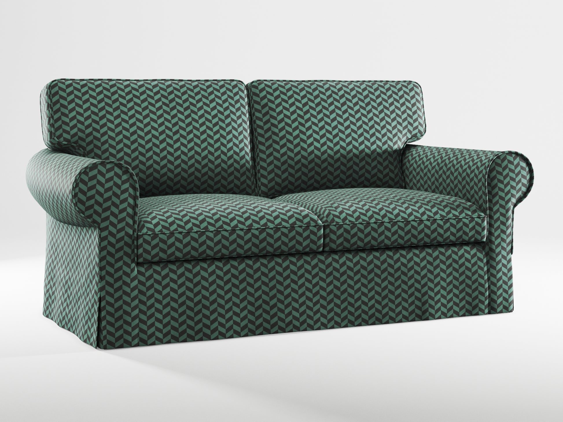 Ikea EKTORP 2-seat sofa cover made by Covereo in upholstery named HERRINGBONE Green