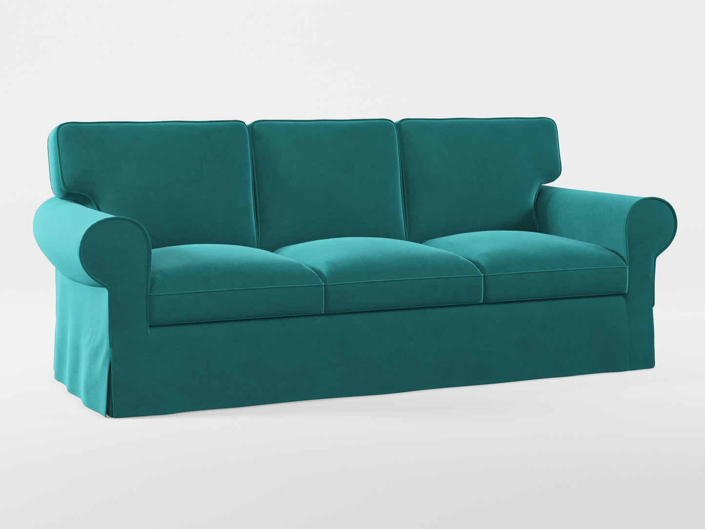 Ikea EKTORP 3-seat sofa cover made by Covereo in upholstery named VELVET Turquoise Twist