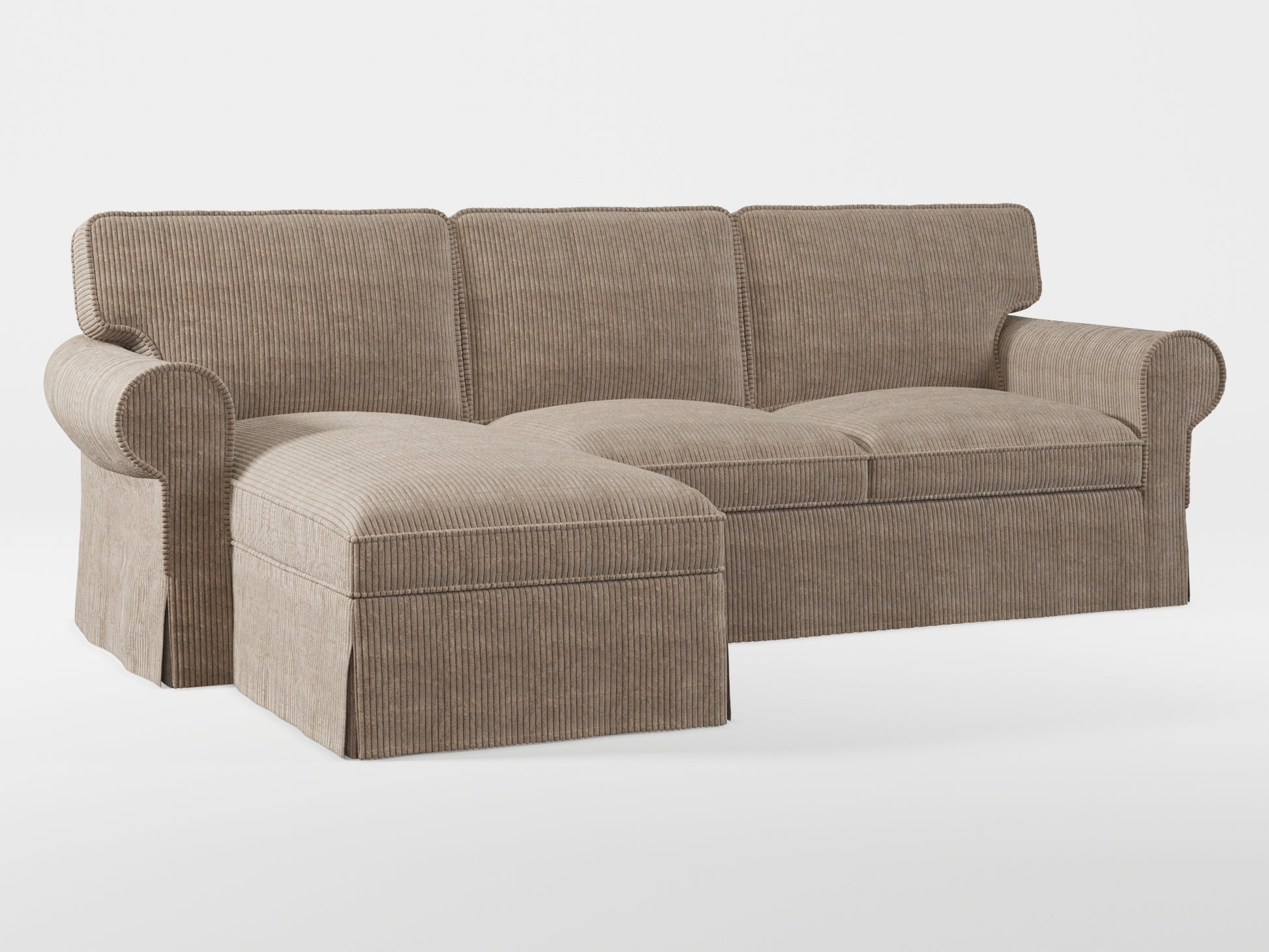 Ikea EKTORP 3-seat sofa with chaise longue cover (left/right) made by Covereo in upholstery named COSY Ashen Sky