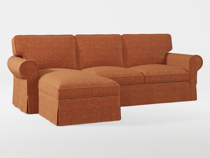 Ikea EKTORP 3-seat sofa with chaise longue cover (left/right) made by Covereo in upholstery named COSY Autumn Leaves