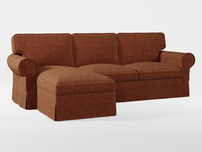 Ikea EKTORP 3-seat sofa with chaise longue cover (left/right) made by Covereo in upholstery named COSY Chestnut