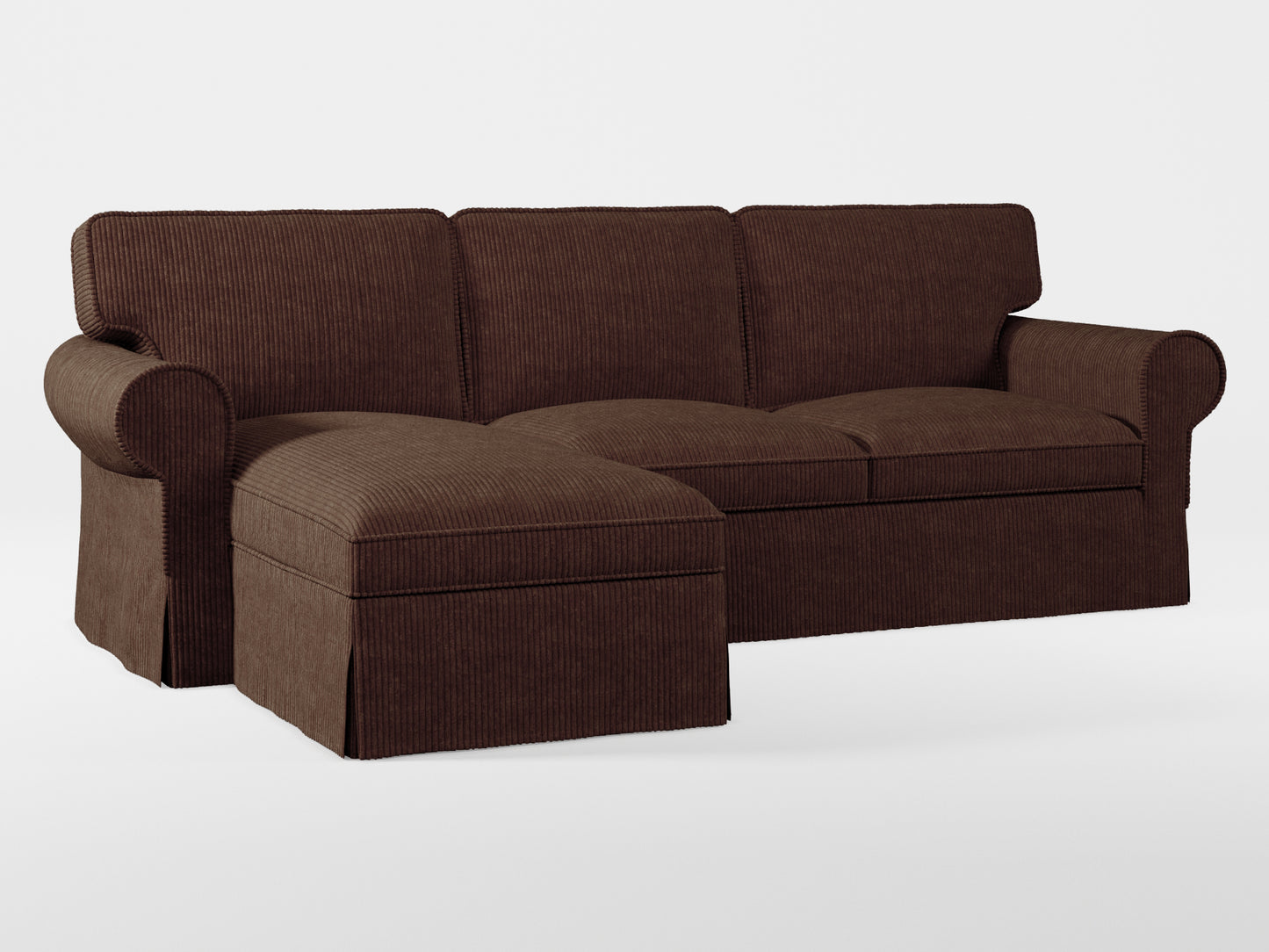 Ikea EKTORP 3-seat sofa with chaise longue cover (left/right) made by Covereo in upholstery named COSY Dark Candy