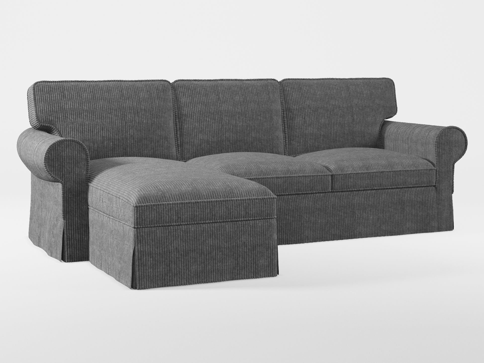 Ikea EKTORP 3-seat sofa with chaise longue cover (left/right) made by Covereo in upholstery named COSY Grey Shadow