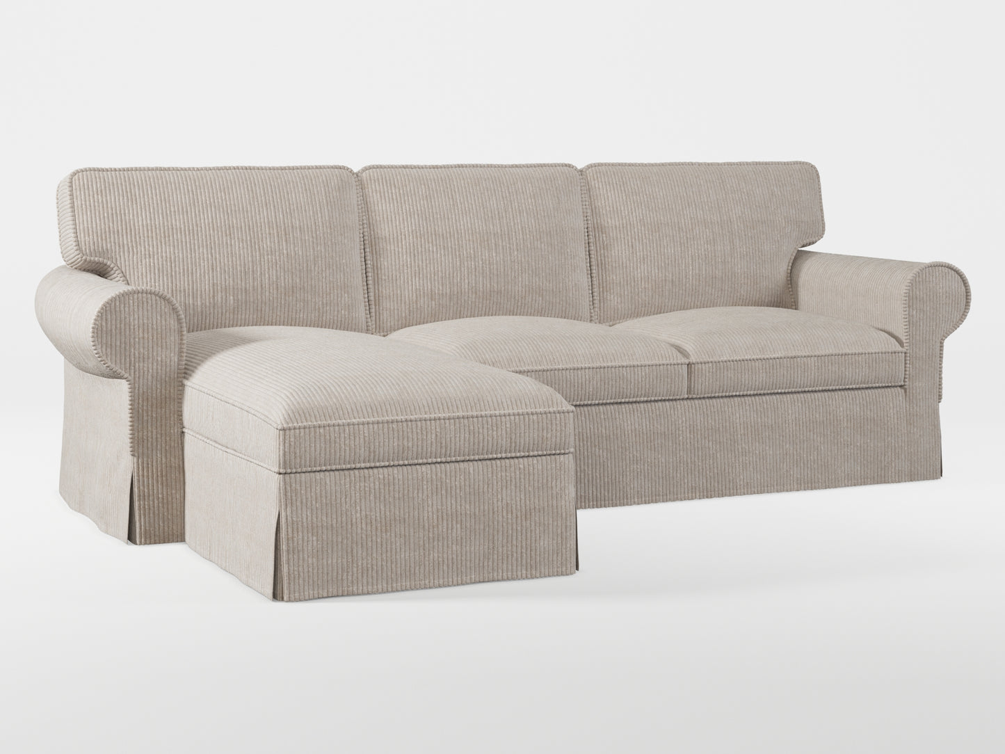 Ikea EKTORP 3-seat sofa with chaise longue cover (left/right) made by Covereo in upholstery named COSY Sea Shell