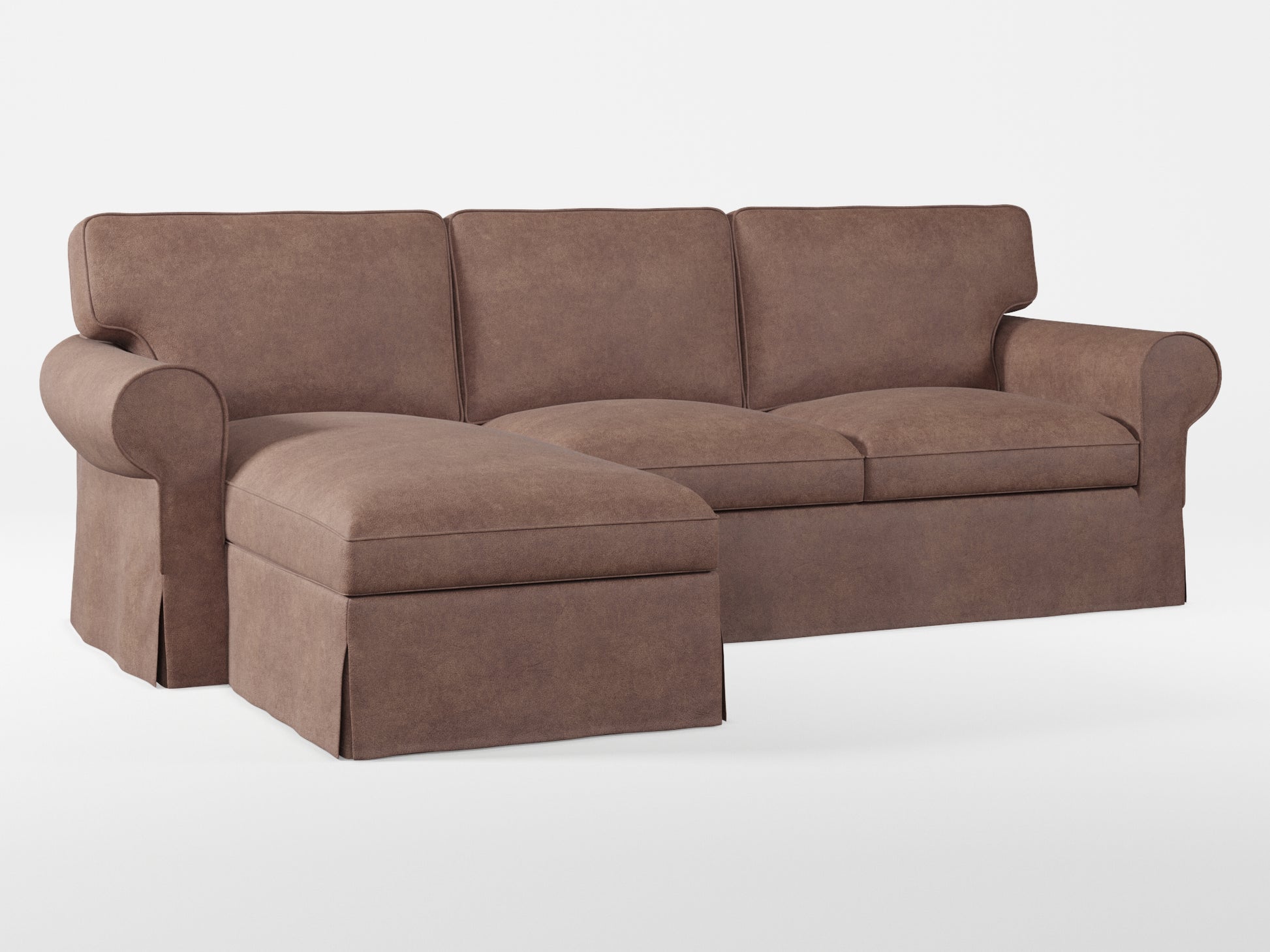 Ikea EKTORP 3-seat sofa with chaise longue cover (left/right) made by Covereo in upholstery named ECONUBUCK Dark