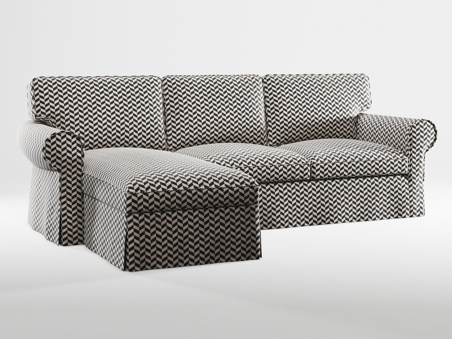 Ikea EKTORP 3-seat sofa with chaise longue cover (left/right) made by Covereo in upholstery named HERRINGBONE Silver