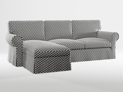 Ikea EKTORP 3-seat sofa with chaise longue cover (left/right) made by Covereo in upholstery named HERRINGBONE White