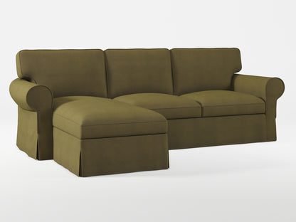 Ikea EKTORP 3-seat sofa with chaise longue cover (left/right) made by Covereo in upholstery named OMON Boho Green