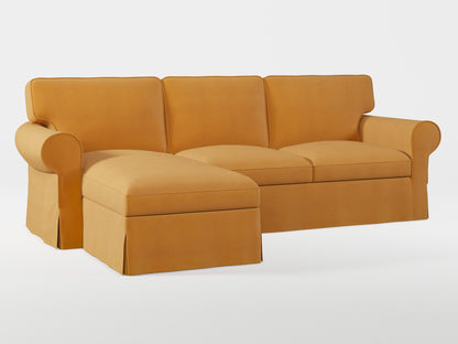 Ikea EKTORP 3-seat sofa with chaise longue cover (left/right) made by Covereo in upholstery named OMON Classic Mustard