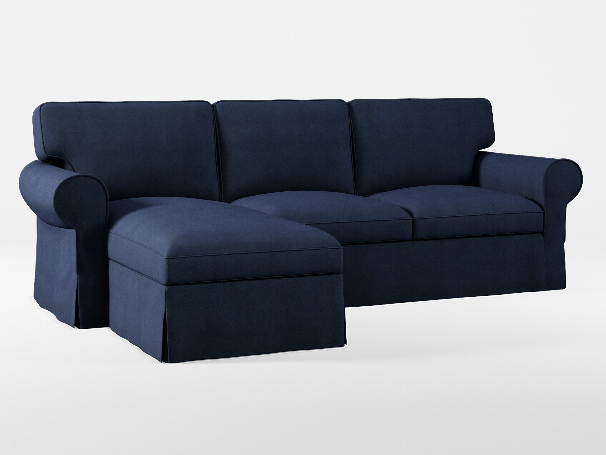 Ikea EKTORP 3-seat sofa with chaise longue cover (left/right) made by Covereo in upholstery named OMON Elegant Marine