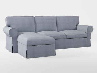 Ikea EKTORP 3-seat sofa with chaise longue cover (left/right) made by Covereo in upholstery named OMON Industrial Grey