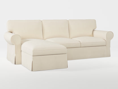 Ikea EKTORP 3-seat sofa with chaise longue cover (left/right) made by Covereo in upholstery named OMON Natural Beige