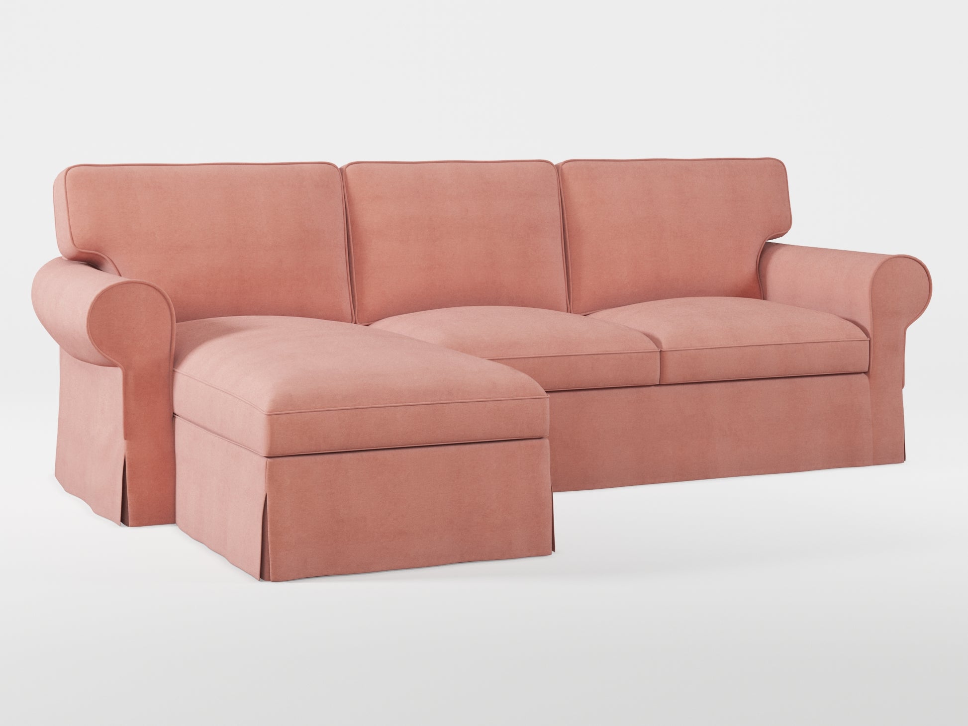 Ikea EKTORP 3-seat sofa with chaise longue cover (left/right) made by Covereo in upholstery named OMON Powder Rose