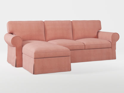 Ikea EKTORP 3-seat sofa with chaise longue cover (left/right) made by Covereo in upholstery named OMON Powder Rose