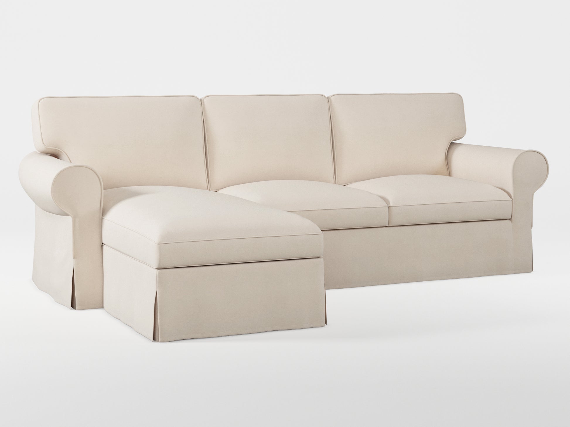 Ikea EKTORP 3-seat sofa with chaise longue cover (left/right) made by Covereo in upholstery named OMON Vintage Beige