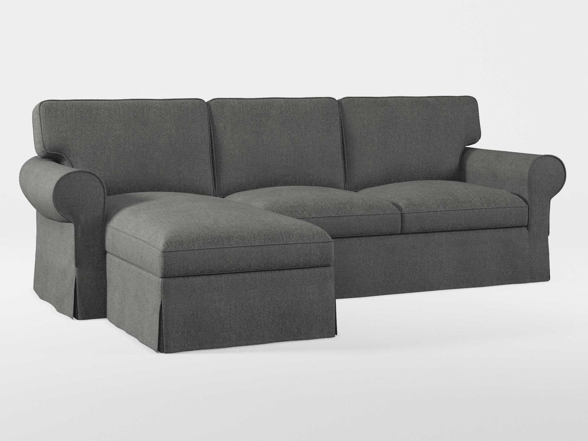 Ikea EKTORP 3-seat sofa with chaise longue cover (left/right) made by Covereo in upholstery named MONTANA Dark Grey