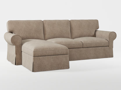 Ikea EKTORP 3-seat sofa with chaise longue cover (left/right) made by Covereo in upholstery named MONTANA Gravel Beige