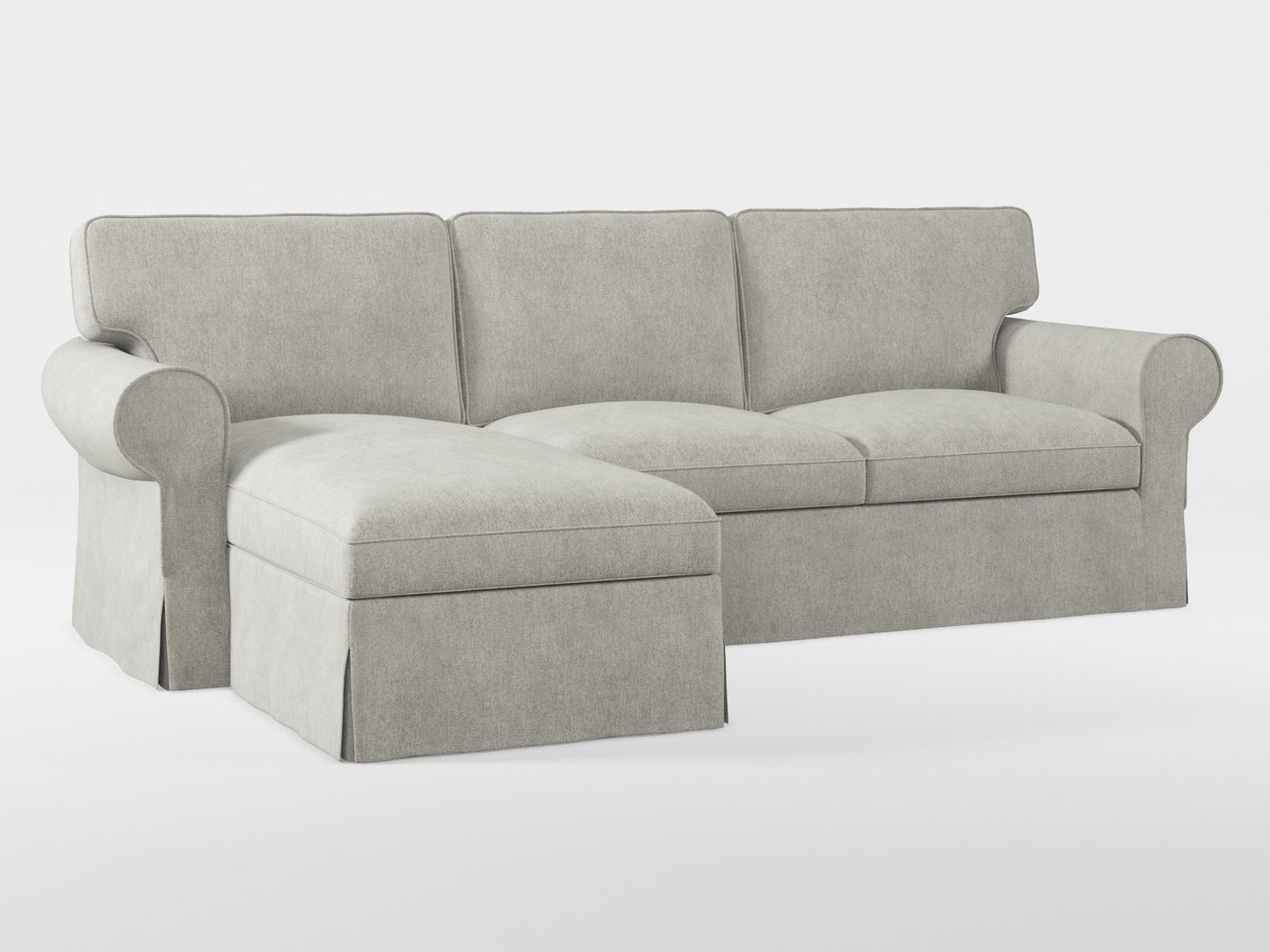 Ikea EKTORP 3-seat sofa with chaise longue cover (left/right) made by Covereo in upholstery named MONTANA Light Grey