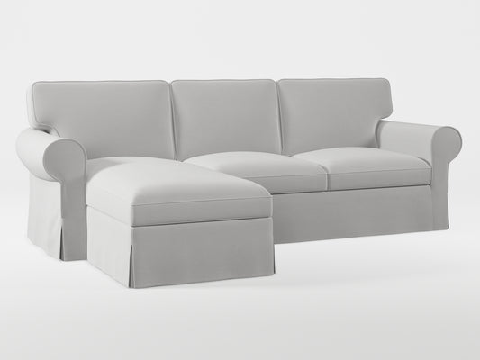 Ikea EKTORP 3-seat sofa with chaise longue cover (left/right) made by Covereo in upholstery named PECADLY Air Grey