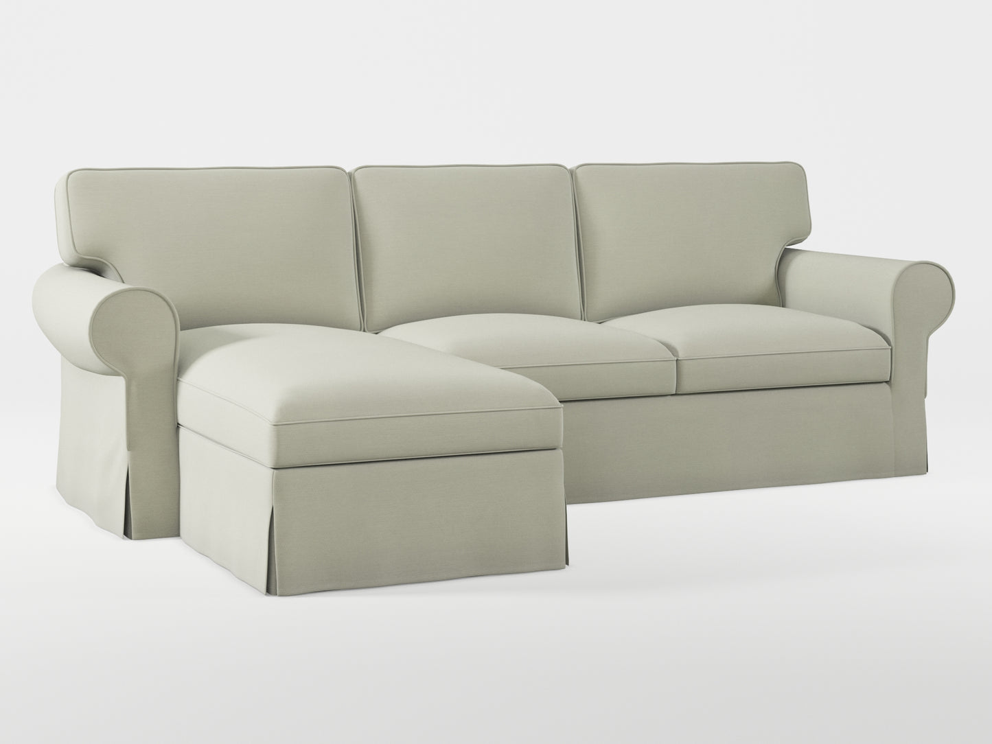 Ikea EKTORP 3-seat sofa with chaise longue cover (left/right) made by Covereo in upholstery named PECADLY Dusty Beige