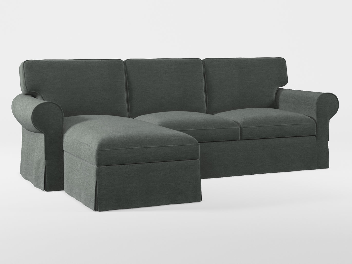 Ikea EKTORP 3-seat sofa with chaise longue cover (left/right) made by Covereo in upholstery named PECADLY Evening Grey